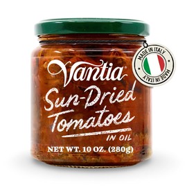 Vantia Sun-Dried Tomatoes in Oil 10 oz Jar – Imported Italian Tomatoes Packed in Oil, Rich Tangy Flavor for Pasta, Salads, Antipasti, Sandwiches & Mediterranean Recipes