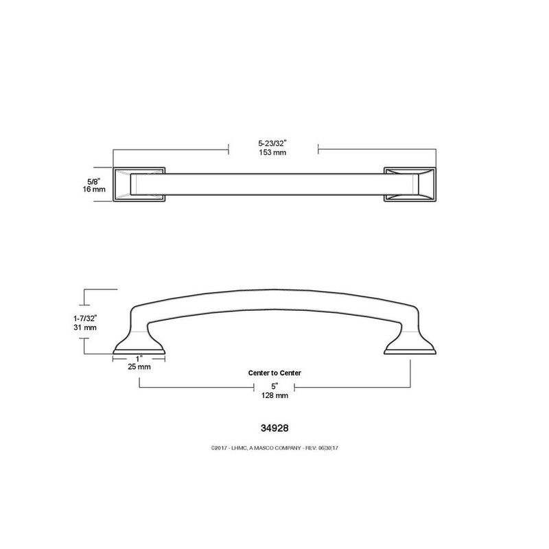 Liberty P34928-PC-C 128mm Classic Edge Kitchen Cabinet Hardware Pull, Polished