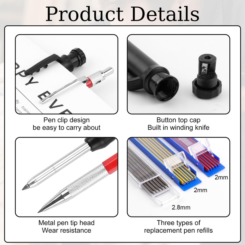Deep Hole Marker Pencil Set, Drill Hole Marker Mechanical Pencil,