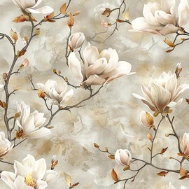 REDAMANCY Vintage Golden White Magnolia Floral Tree Branch Peel and Stick Wallpaper Stick on Contact Paper Vintage Wall Paper Easy Peel Off for nightstand Drawer Cabinet Renter