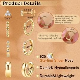 MILACOLATO Small Gold Hoops Earrings for Women 18K Gold Plated Huggie Hoop Stud Earrings Set Hypoallergenic Lightweight Earring Stack for Multiple Piercings B