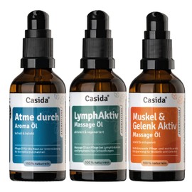 Casida® Basic Aroma Care Set – Breathe Through Care Oil, LymphAktiv Massage Oil and Muscle & Joint Massage Oil in Attractive Box – 3 x 50 ml