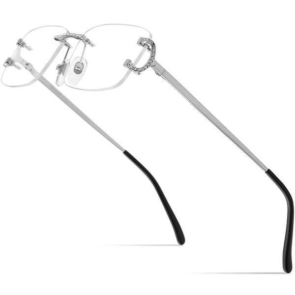 HEPIDEM Vintage Style Rectangular Rimless Metal Eyeglasses for Men Frameless