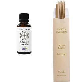 Organic Lavender Essential Oil by Earth Garden (10 ml) Bundled with All Natural Lavender Incense by Earth Garden (20 Sticks) | Aromatherapy Incense for Mind, Body, and Spirit Promoting Positivity