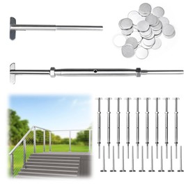 Muzata 10 Pairs 1/8" Cable Railing Hardware Kit Drop Pin Turnbuckle Tensioner for Metal One-Post Corner T316 Stainless Steel Deck Cable Railing System Angle 180° Adjustable Stairs 20 Pack CK21