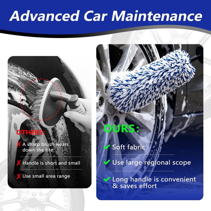 OJJ 2026 New 2pcs Long Handle Microfiber Wheel Brush Car