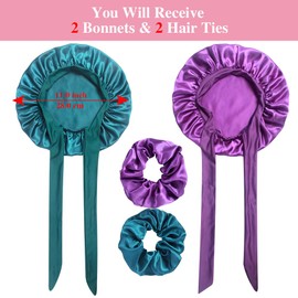 2+2 Satin Bonnets with Scrunchies for Kids, Cute Hair Bonnets for Girls Sleeping Curly Hair, B