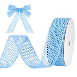 BENECREAT 20 Yards Decorative Lattice Ribbon for Wreath, 1-3/8 Inch Wide Polyester Diamond Pattern Craft Lace Ribbon for Gift Wrapping, Outdoor Decor, DIY Projects (Deep Sky Blue)