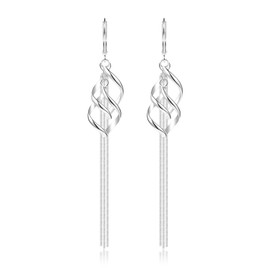 ALEXCRAFT 925 Sterling Silver Long Hanging Earrings, 925 Sterling Silver Drop Earrings Hypoallergenic Crooked Leaf Drop Dangle Earrings Long Snake Chain Tassel Earrings for Women, Silver