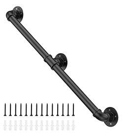 Willstar 6FT Industrial Staircase Handrail Non-Slip Pipe Bar Foot Rail Wall Mount Stair Rail Vintage Grab Bar for Steps Black Iron Pipe Handrail for Outdoor Indoor Stairs Loft Porch Hand Rail (6ft)