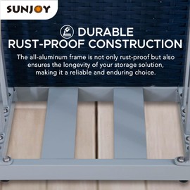 Sunjoy Rust-proof Aluminum Pool Float Storage Rack, 16-Inch Outdoor Wicker Poolside Float Organizer, Pool Float Caddy for Cushions, Floaties, Noodles, Pool Toys, Navy