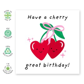 Cherry-Themed Birthday Card - "Have a Cherry Great Birthday!" - Fun and Cute Greeting Card for Friends, Family, Kids, Him or Her - Comes with Fun Stickers