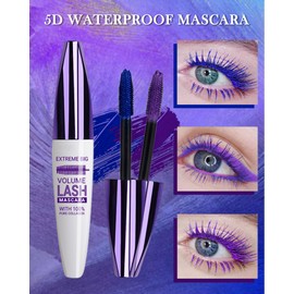2PCS 5D Blue Purple Mascara for Eyelashes, Waterproof Long Lasting Colored Mascara Liquid Lash Extensions, Smudge-Proof Volumizing Lengthening Curling Non-clump Color Tubing Mascara Women Makeup Gift