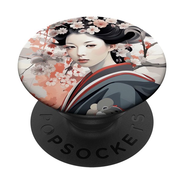 Cherry Blossom Canvas Geisha Futuristic Elegance PopSockets with Interchangeable PopGrip