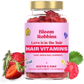 Bloom Robbins 60 Hair Gummies for Faster Hair Growth Vitamins for Women & 5000 MCG Non-GMO Vegan Biotin Hair Skin and Nails Gummies - Hair Growth & Hair Skin and Nails Vitamins
