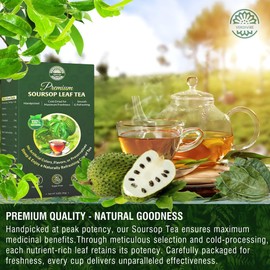 Soursop Leaf Tea – 60 Non-GMO Bags - Handpicked-Harvested Guanabana (Graviola) Leaves, Caffeine-Free Herbal Drink, Plastic-Free Sachets, Caribbean Flavor