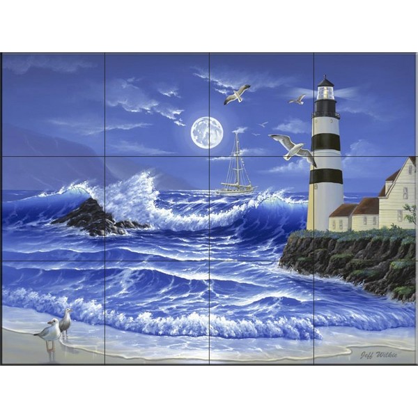 Tile Mural - Lighthouse Romance-JW - by Jeff Wilkie