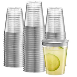 PLASTICPRO PLASTICPRO Disposable 8 oz Crystal Clear Plastic Tumblers With Silver Rim for Party's & Weddings pack of 100
