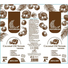 Naturkish Coconut Oil Serum - Lightweight, Hydrating Formula for Deep Moisture and Soft, Smooth Skin. Enriched with Pure Coconut Oil to Nourish, Soothe, and Restore Natural Glow. Ideal for Daily Use on Skin and Hair for Long-Lasting Hydration and Shine.