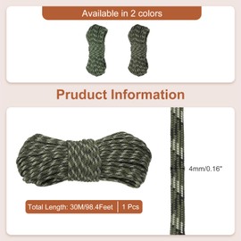 MECCANIXITY 650 Paracord 100 Feet, 4mm 9 Strand Parachutes Cord Spool Survival Strong Rope String for Camping Hiking Fishing, Olive Green Camouflage