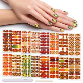 DANNEASY 12 Sheets Nail Wraps Autumn Nail Polish Strips for Women Maple Leaves Self Adhesive Gel Nail Sticker Polish Fingernail Manicure Stickers with Nail File, Cuticle Stick(Classic Style)