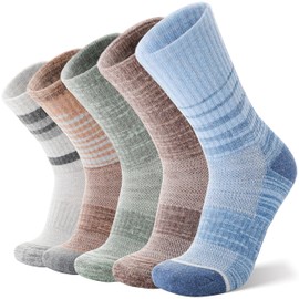 ANTSANG Merino Wool Hiking Socks for Men & Women Thermal Warm Winter Thick Cozy Crew Work Boot Gift Socks Stocking Stuffers 5 Pairs(Brown,L)