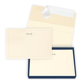 The Gallery Collection, Black, 15 Flat Single-Panel Thank You Note Cards with Embossed Borders, Includes Sealfast Envelopes