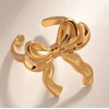 Elegant Gold Bow Ring, Adjustable Cuff Style, 3D Ribbon Design