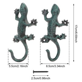 Brosay Cast Iron Gecko Wall Hooks Vintage Rustic Coat Rack with Hook Wall Coat Hooks Wall Mounted Heavy Duty Animal Hooks for Hanging Decorative Towel Hooks 2 Pcs (Gecko)