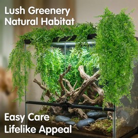 RAINFLOW 2PCS Reptile Plants for Terrarium - Fake Hanging Terrarium Plants, Artificial Boston Fern for Bearded Dragon Snake Geckos Hermit Crab Lizard Chameleon Turtle Reptile Decor(L30 xW5.1)