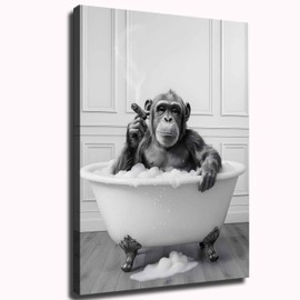 JJT Funny Bathroom Decor Chimpanzee in Bathtub Black and White Wall Art (Unframed,8''x10'')