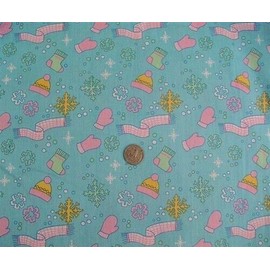 BTY Snowflake Glove Scarf Socks on Blue 63" Wide Cotton Fabric By The Yard