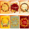 Thanksgiving Cards with Envelopes Gold Foil Fall Wreath Greeting Cards
