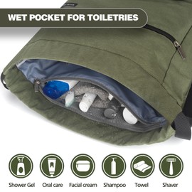 BAVELOE Drawstring Backpack with Wet Pocket & Shoe Compartment, Water-Resistant Sports Gym Swim String Bag for Women Men (Dark Green)