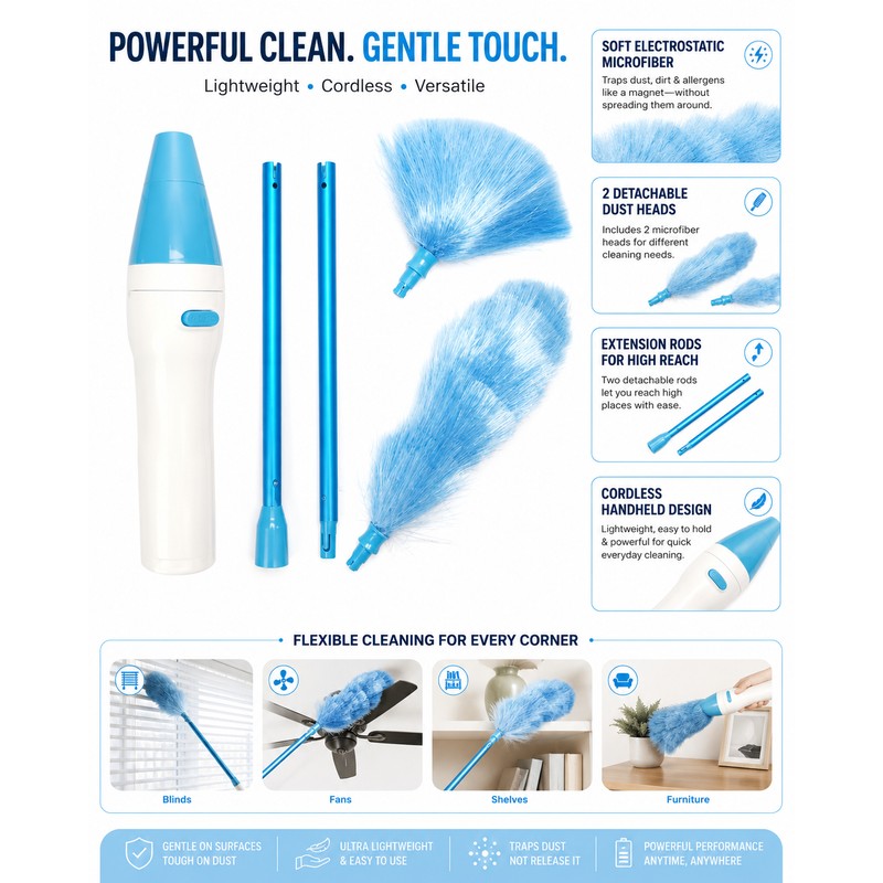 Electric Spin Duster for Household Cleaning – Adjustable Microfiber Dust