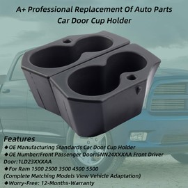 Dasbecan 2PCS Car Door Cup Holder Compatible with 2009-2020 Dodge Ram 1500 2500 3500 4500 5500 Front Driver Passenger Foam Holder Replaces # 5NN24XXXAA 1LD23XXXAA