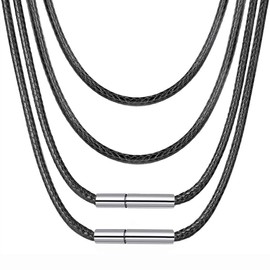 LERSUSI 4pcs Black Necklace Cords, Woven Wax Rope Chain for Pendant, 2mm Width, 16-22 inches Rope Necklace with Clasp (4PCS Black, 16in/18in/20in/22in)