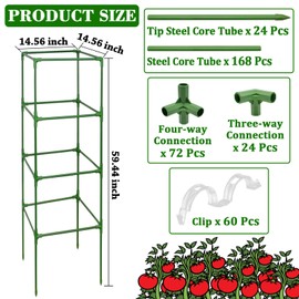ZeeDix 6 Pack Heavy Duty Tomato Cages for Garden 60 Inches, Square Adjustable Tomato Trellis Cage Climbing Plant Support Trellis Plant Cages for Climbing Vegetables Flowers with 40Pcs Clips