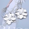 TseenYi Large Pearl Flower Earrings Silver Metal Floral Earrings Big
