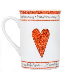 Beautifully Designed 35th Coral Wedding Anniversary Set of Ceramic Mugs with Hearts | Dishwasher and Microwave Safe with Decorative Keepsake Box