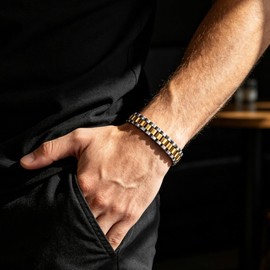 Adorashine Stainless Steel Bracelet For Men Women, 10mm 12mm Adjustable Link Chain Bracelet, Multiple Colors (Gold/Silver/Rose Gold/Black), Unisex Gif (12mm-Gold&Silver-8in, Bead Chain, 8.2, Inches)