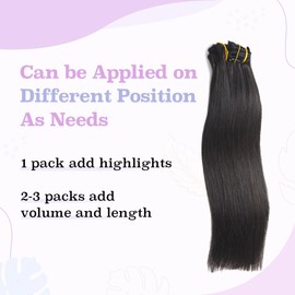Sindra Clip-In Real Hair Extensions, Human Hair, Clip-In Hair Extensions, 14 Inches, 35 cm, 6 Pieces, 100 g, Natural Black Hair Extensions, Straight, Silky C#1B, 14 Inches