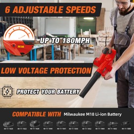 Cordless Leaf Blower for Milwaukee M18 Battery,Electric Jobsite Air Blower with Brushless Motor,6 Variable Speed Up to 180MPH,2-in-1 Handle Electric Blower and Vacuum Cleaner(Battery Not Included)