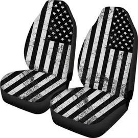 ELEQIN Patriotic American Flag Print Front Seat Cover 2 Pcs,Classic Black White Universal Vehicle Seat Protector Mat Covers, Fit Most Cars, Sedan, SUV, Van Truck
