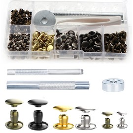 TAORAYO Leathercraft Caulking Set, Caulking Hardware, Set Caulking Hammer Set, Leather Craft Hammer Kit, 3 Sizes, 4 Different Colors (Gold, Silver, Copper Color, Gunmetal), Rivet Parts, Punching Pliers, Round, Leathercraft, Studs, Bottom Rivet Set, Stub,