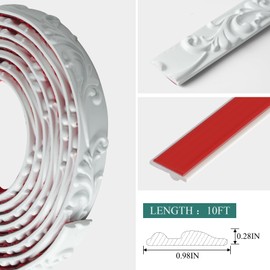 YEFANXI Self-Adhesive Flexible PVC 3D Embossed Wall Molding Trim - 0.98IN*0.28IN, 10 FT Roll Peel and Stick White Wall Trim, Easy DIY Installation for Mirror Edge, TV Background Wall, Home Decor
