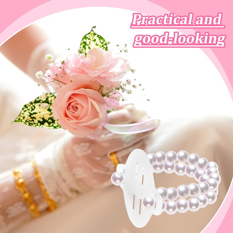 Hicarer 12 Pcs Pearl Wrist Corsage Bracelet Elastic Wristlet Band