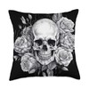 Skull with Roses Black and White Throw Pillow