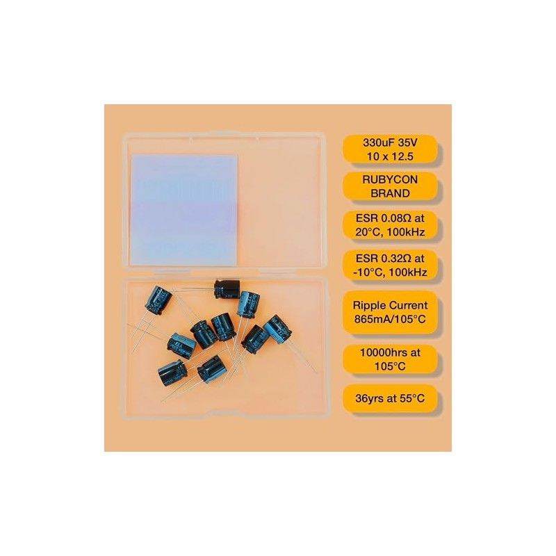 330uF 35V 10x12.5mm Rubycon Electrolítico (paquete de 10)