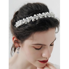 Denifery Rhinestones Wedding Headbands Crystal Flower Girl Headband Tiara Pearl Rhinestones Headdress for Bride Bridesmaids Wedding Party (Gold)